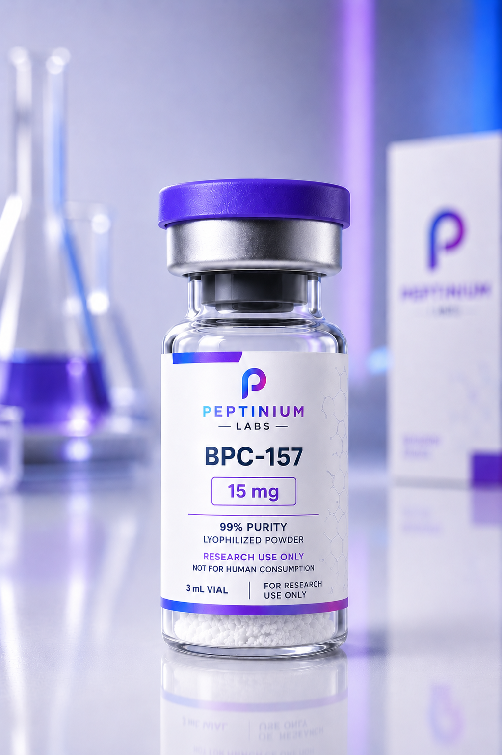 Flacon BPC-157 15 mg — peptide de recherche Peptinium Labs (Research Use Only)