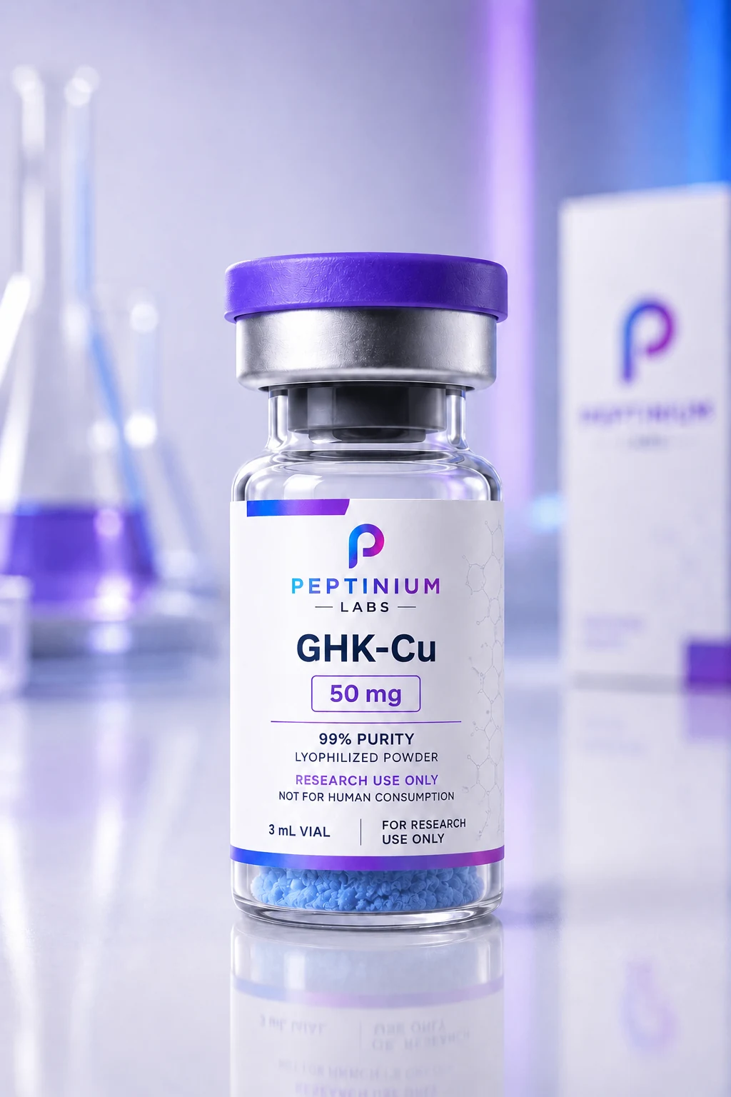 Flacon GHK-Cu 50 mg — peptide de recherche Peptinium Labs (Research Use Only)